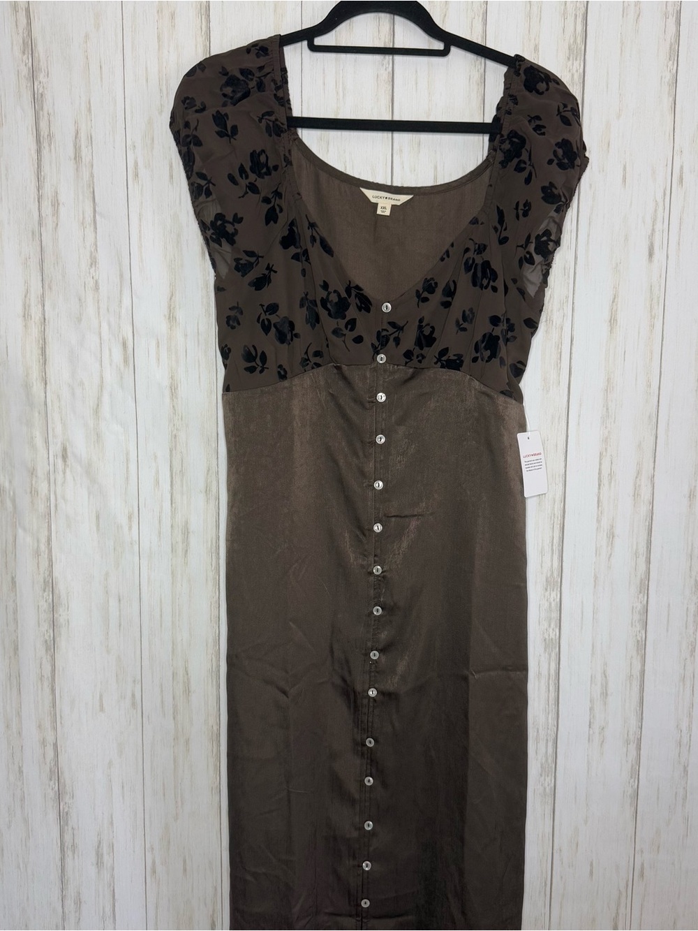 Lucky Brand NWT Chocolate Brown Velvet Burnout Button-Front Dress XXL - Picture 2 of 9